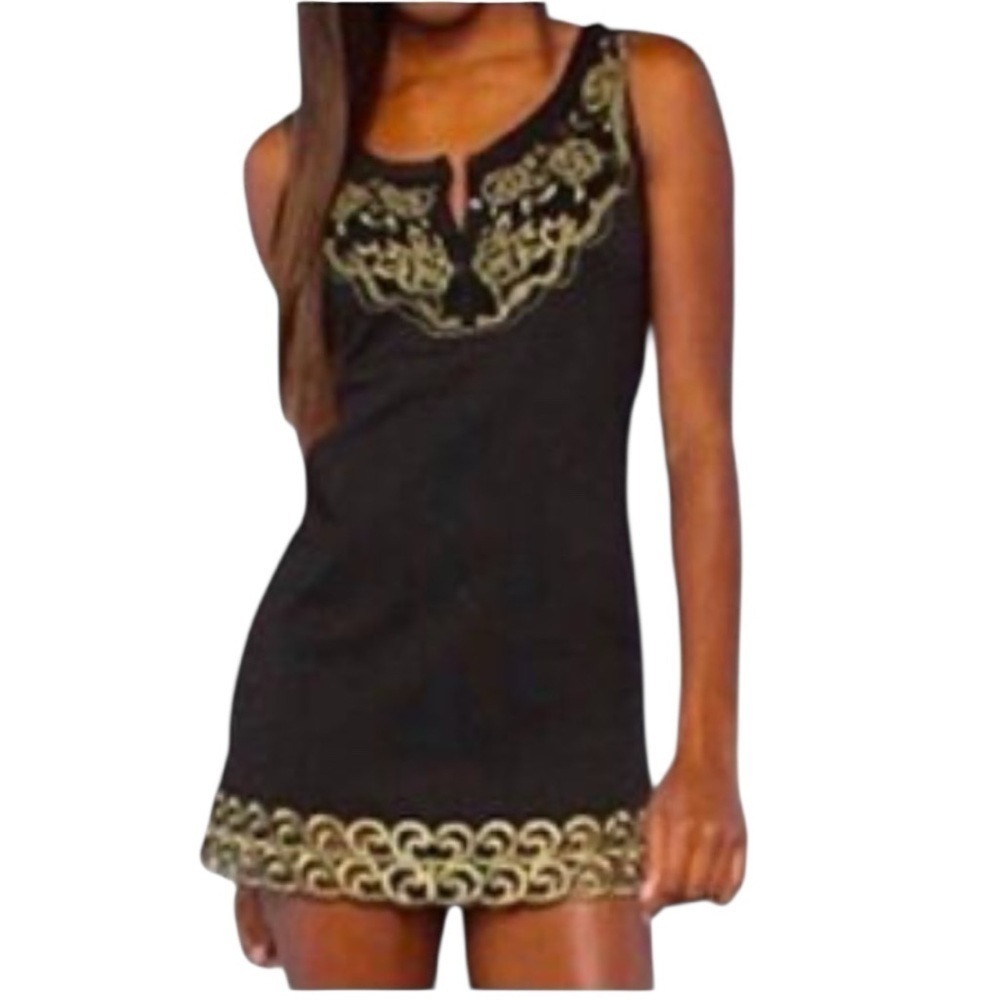 Free People Elegant Black and Gold Embroidered Dress